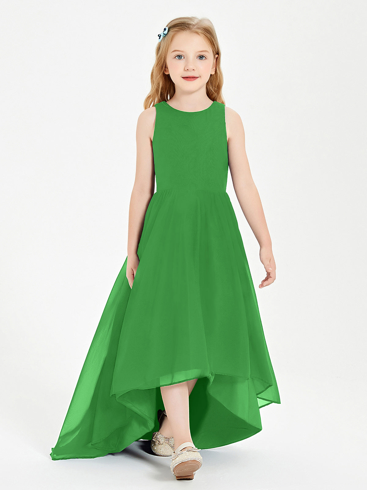 Asymmetrical Junior Bridesmaid Dresses with Scoop Neckline Green